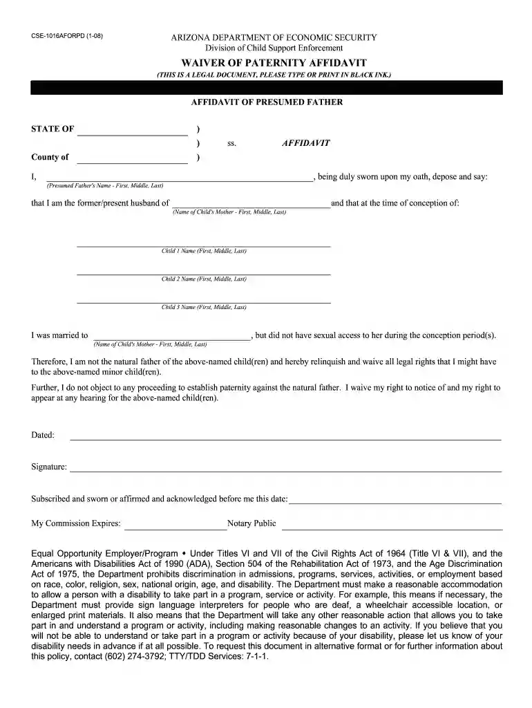 waiver of paternity affidavit arizona Preview on Page 1