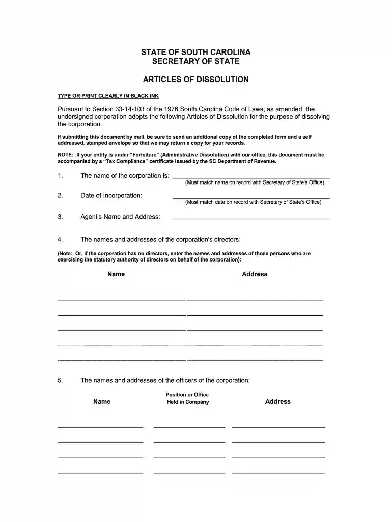 Form Articles Of Dissolution (Corporation) Preview on Page 1