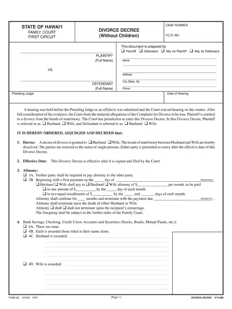 hawaii divorce forms Preview on Page 1