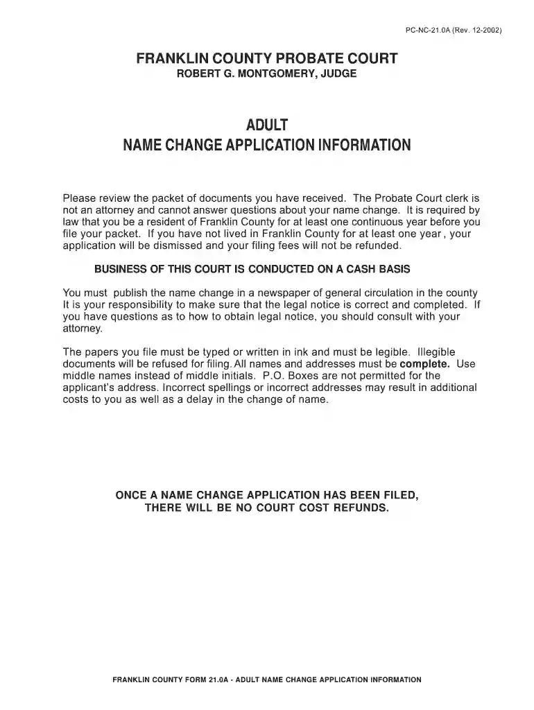 name change application Preview on Page 1