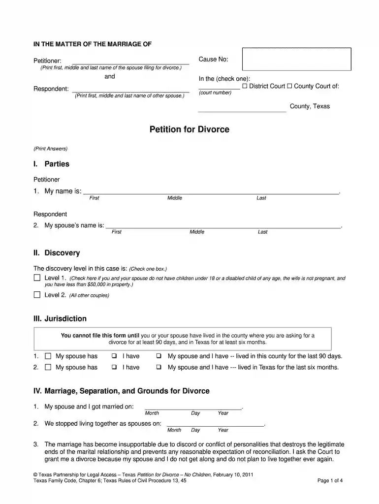 divorce papers texas Preview on Page 1