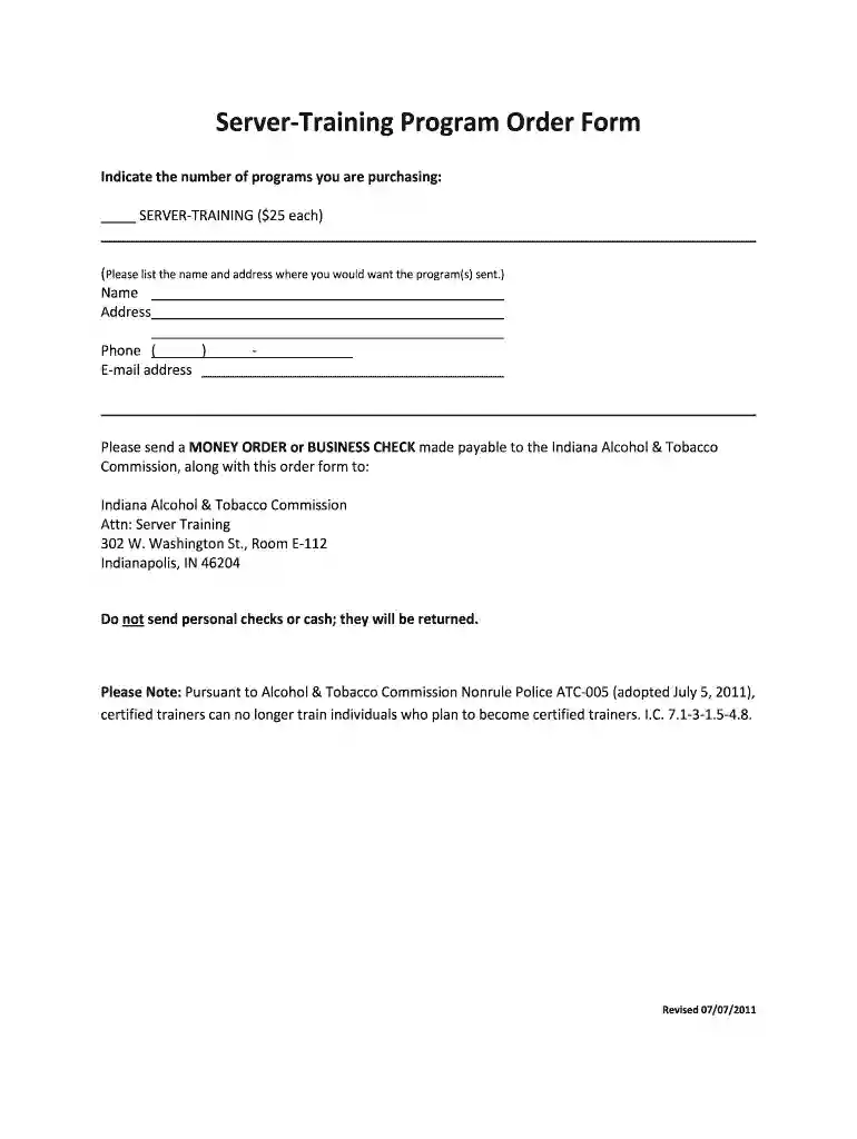 training order format Preview on Page 1