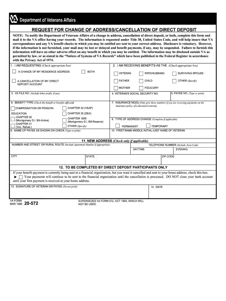 va direct deposit form Preview on Page 1