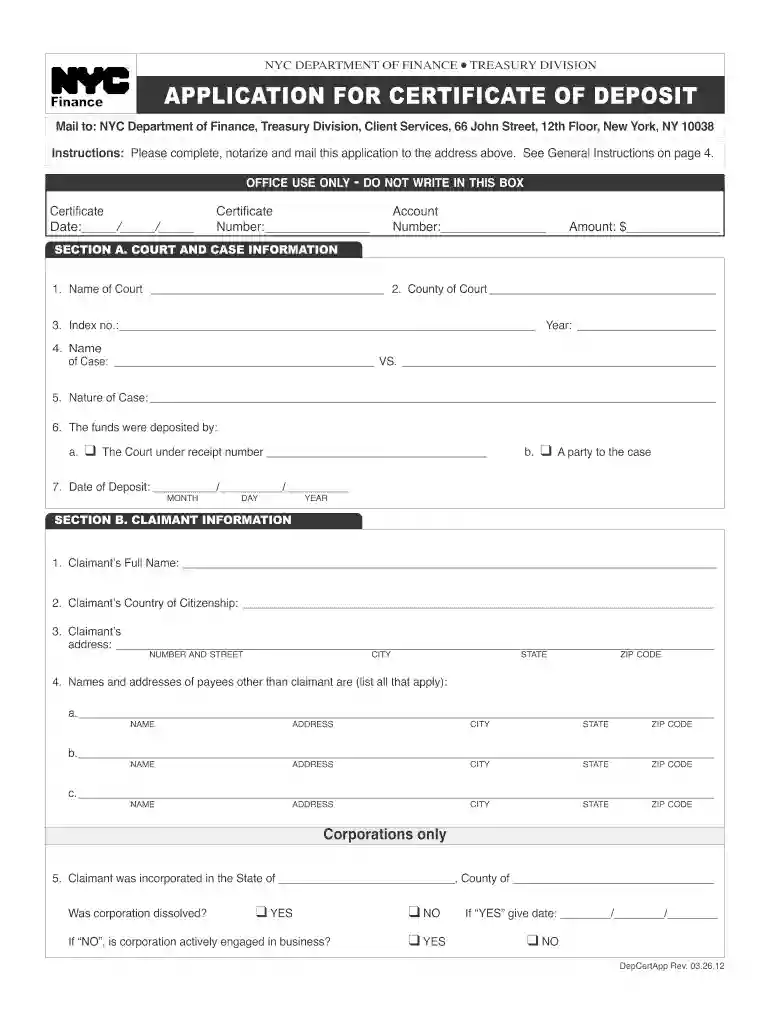 certificate of deposit form Preview on Page 1