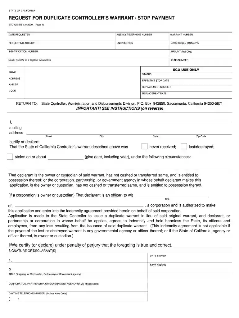 how to fill out a request for duplicate controller's warrant stop payment Preview on Page 1