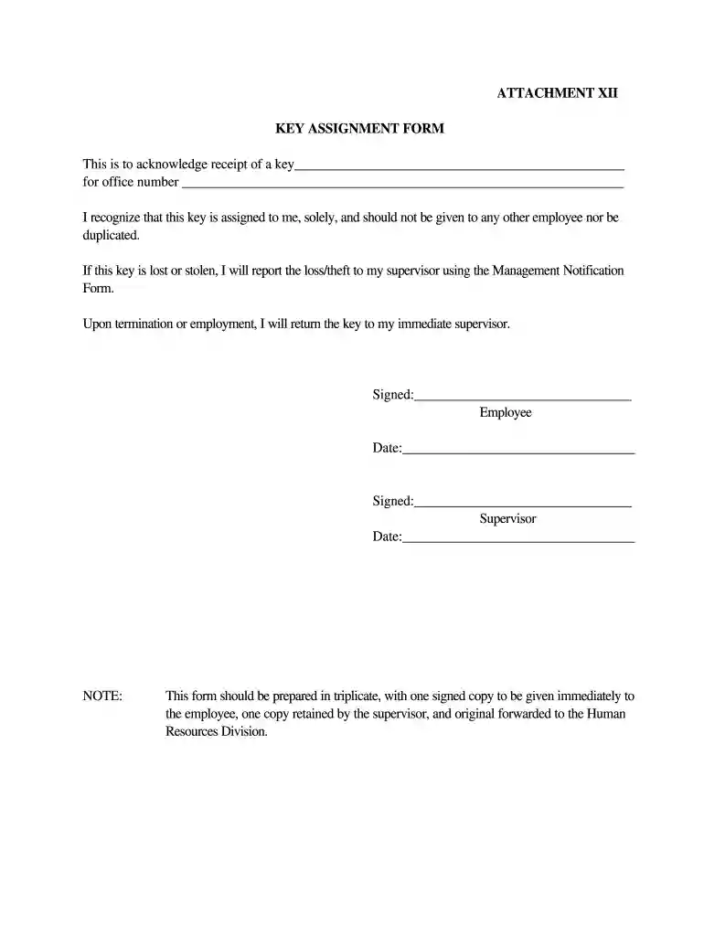 key assignment form Preview on Page 1