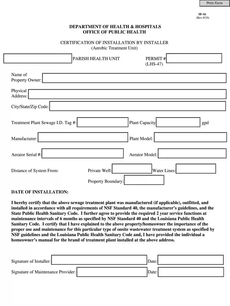 louisiana certification by installer Preview on Page 1