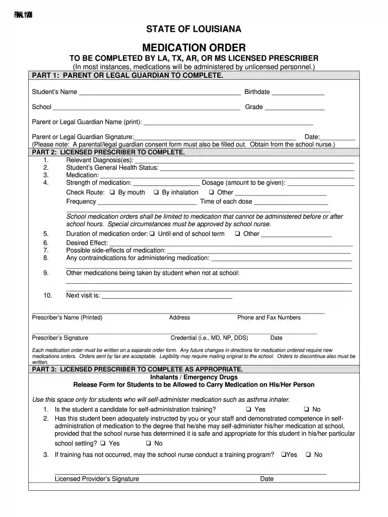 state of louisiana medication form Preview on Page 1