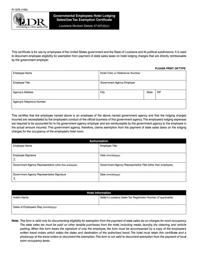 louisiana hotel tax exempt form Preview on Page 1