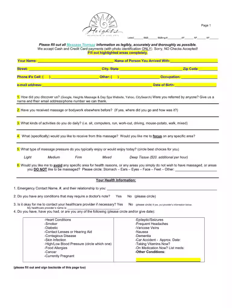 esthetician intake form Preview on Page 1