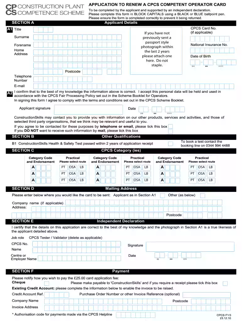 application renew cpcs 2010 form Preview on Page 1