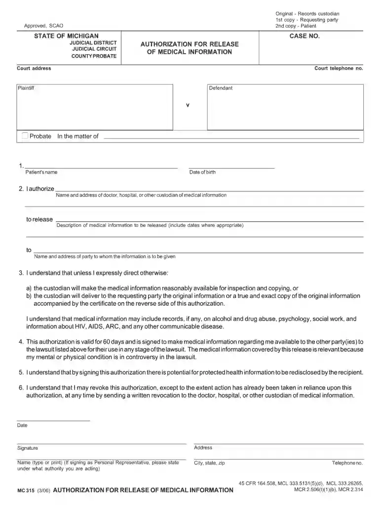 mc 315 authorization 2006 form Preview on Page 1
