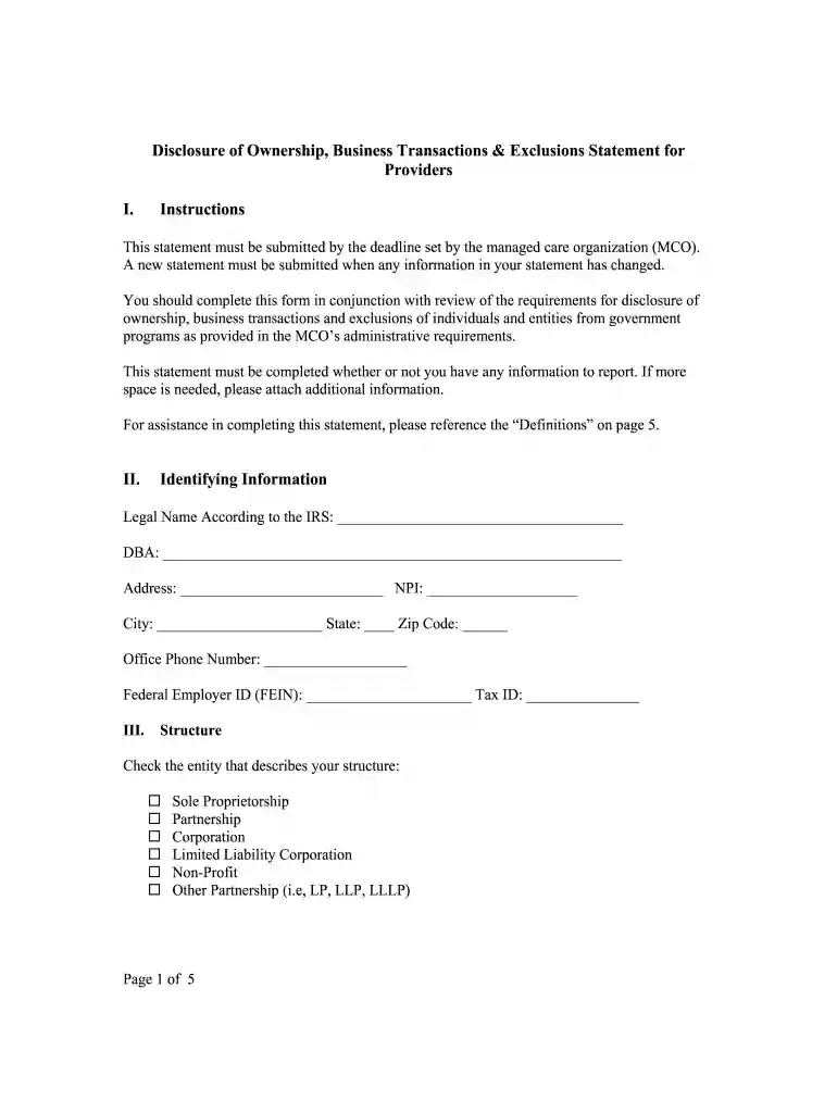 disclosure of ownership form Preview on Page 1