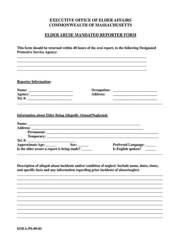 elder services mandated reporter form Preview on Page 1