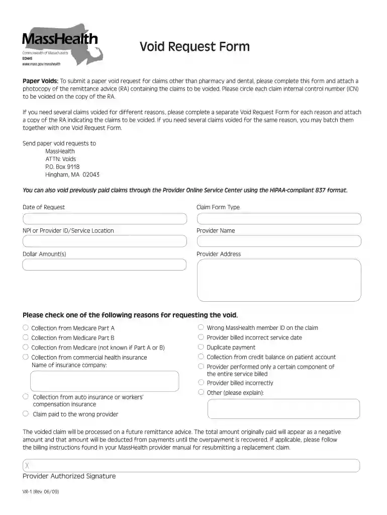 masshealth void request form Preview on Page 1