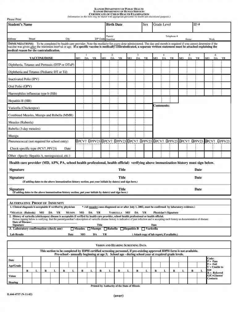 state of illinois certificate of child health examination 2024 Preview on Page 1