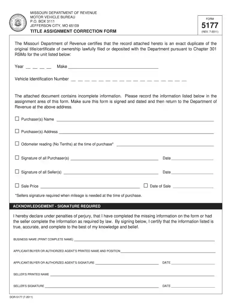 missouri affidavit of correction Preview on Page 1