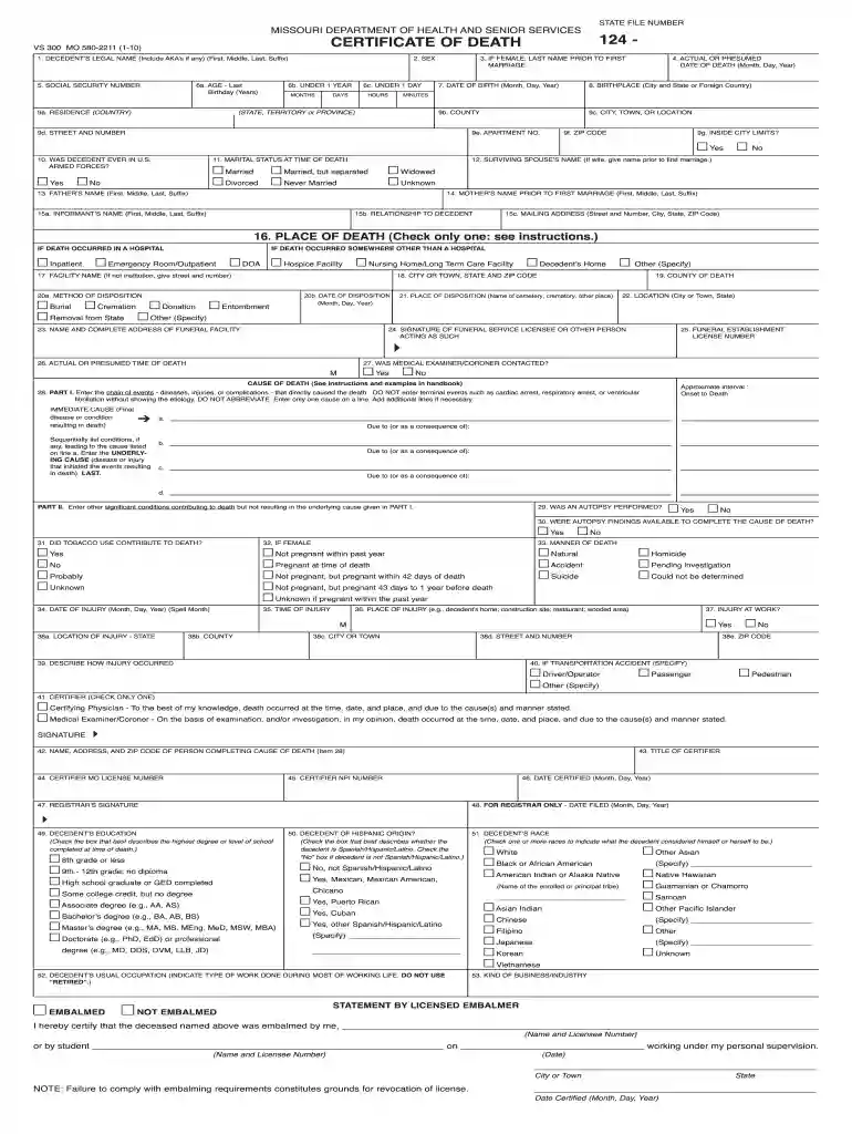 missouri death certificate pdf Preview on Page 1