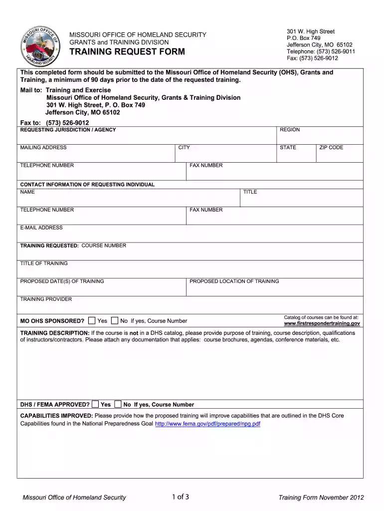 training request form template Preview on Page 1