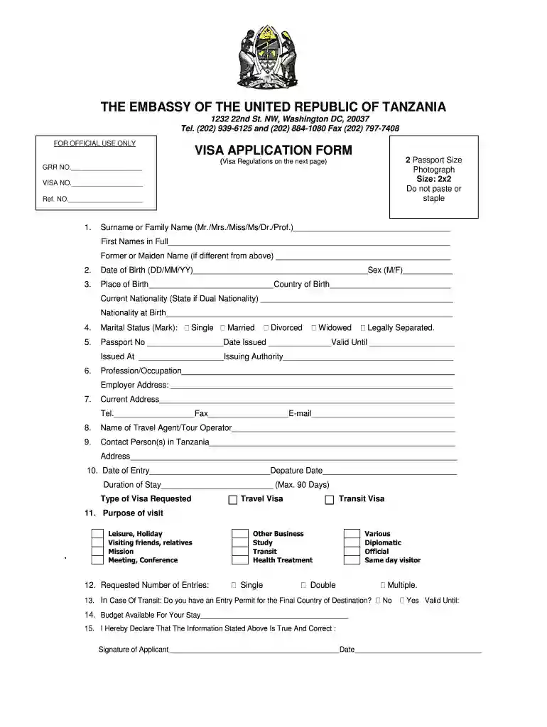 tanzania visa application form pdf Preview on Page 1