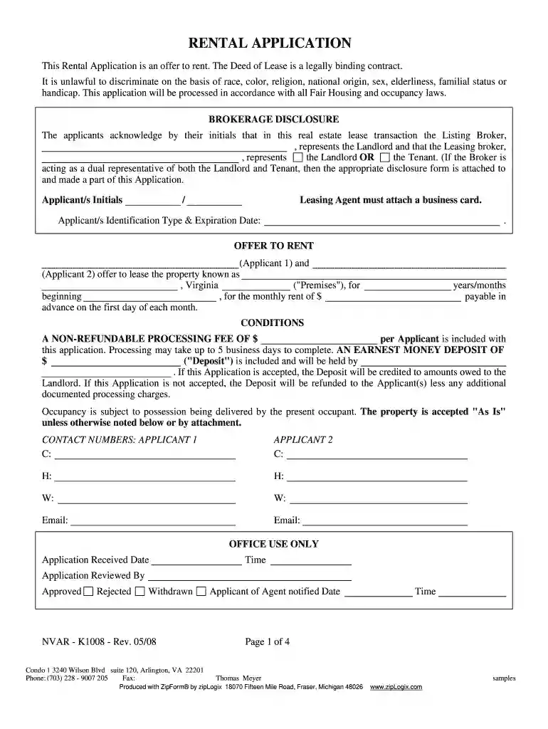 fillable rental application pdf Preview on Page 1