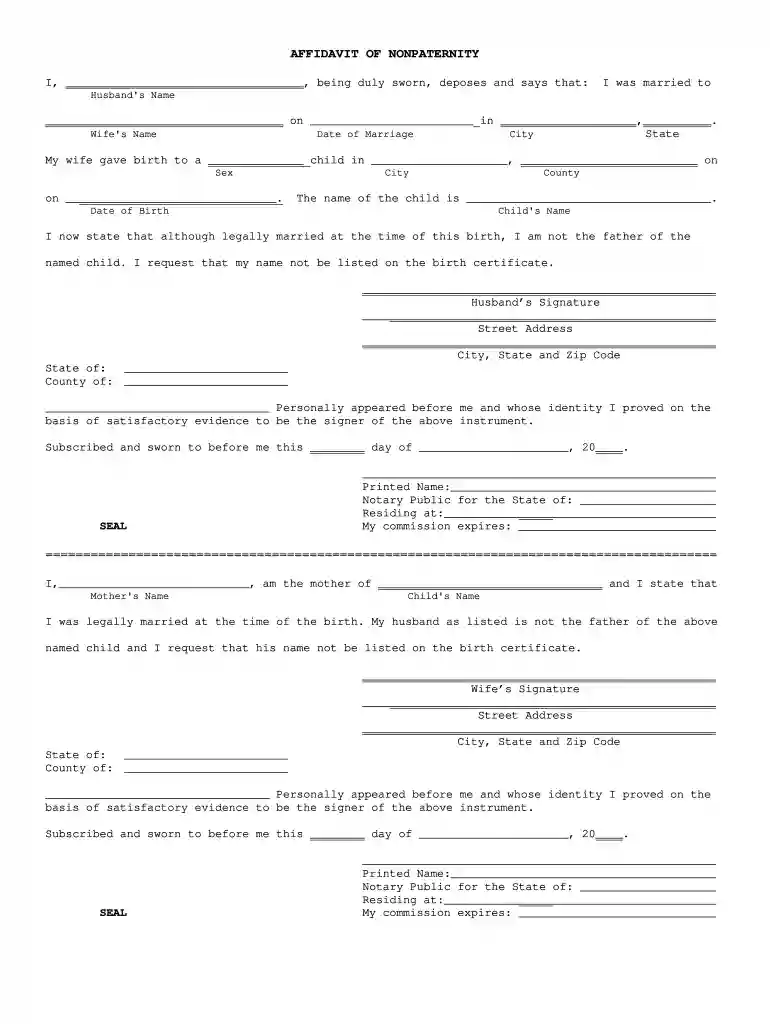 affidavit of non paternity massachusetts Preview on Page 1