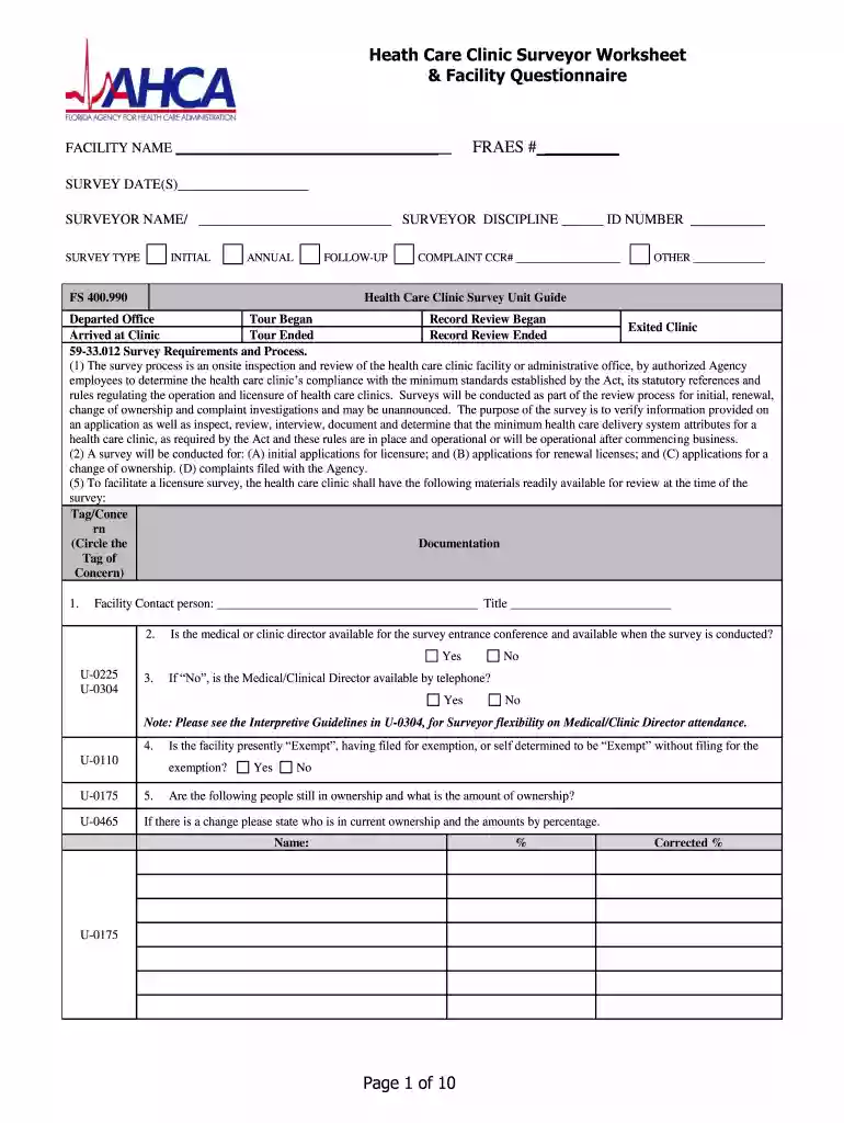 ahca inspection checklist Preview on Page 1