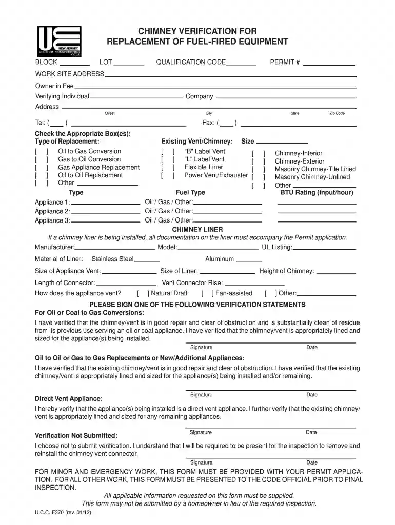 chimney certification form nj Preview on Page 1