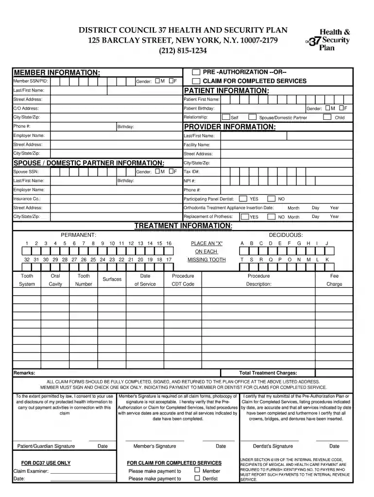 dc 37 dental claim form Preview on Page 1