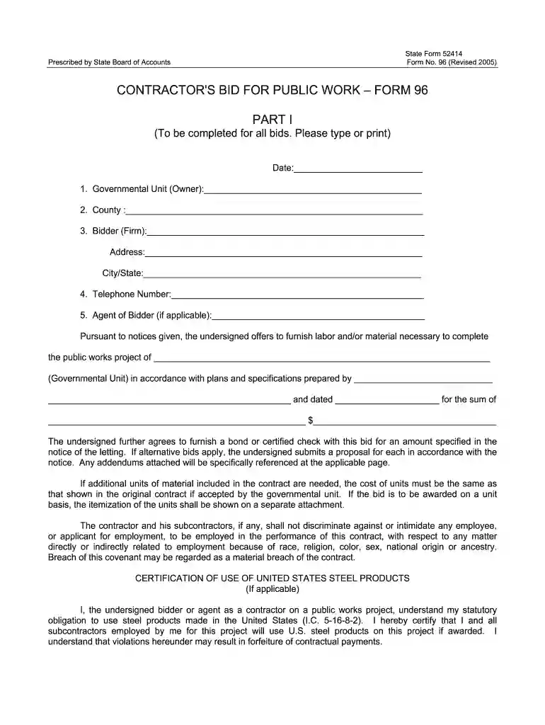 indiana state fourm 52414 2005 form Preview on Page 1