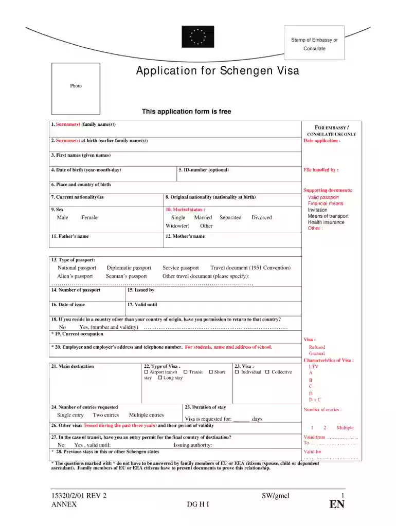 spain visa application form sample Preview on Page 1
