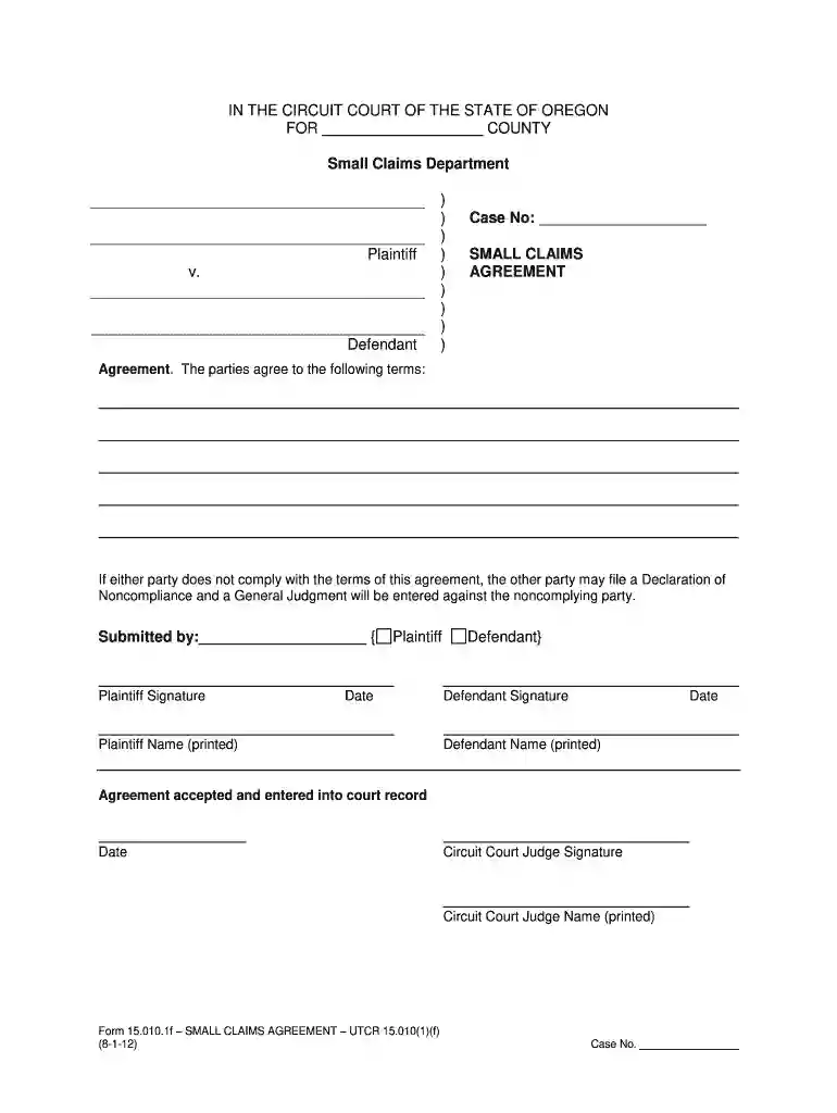 small claims settlement agreement template Preview on Page 1