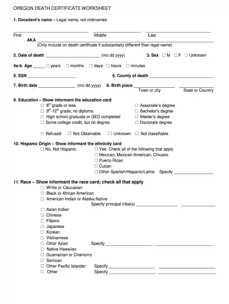 death certificate oregon Preview on Page 1
