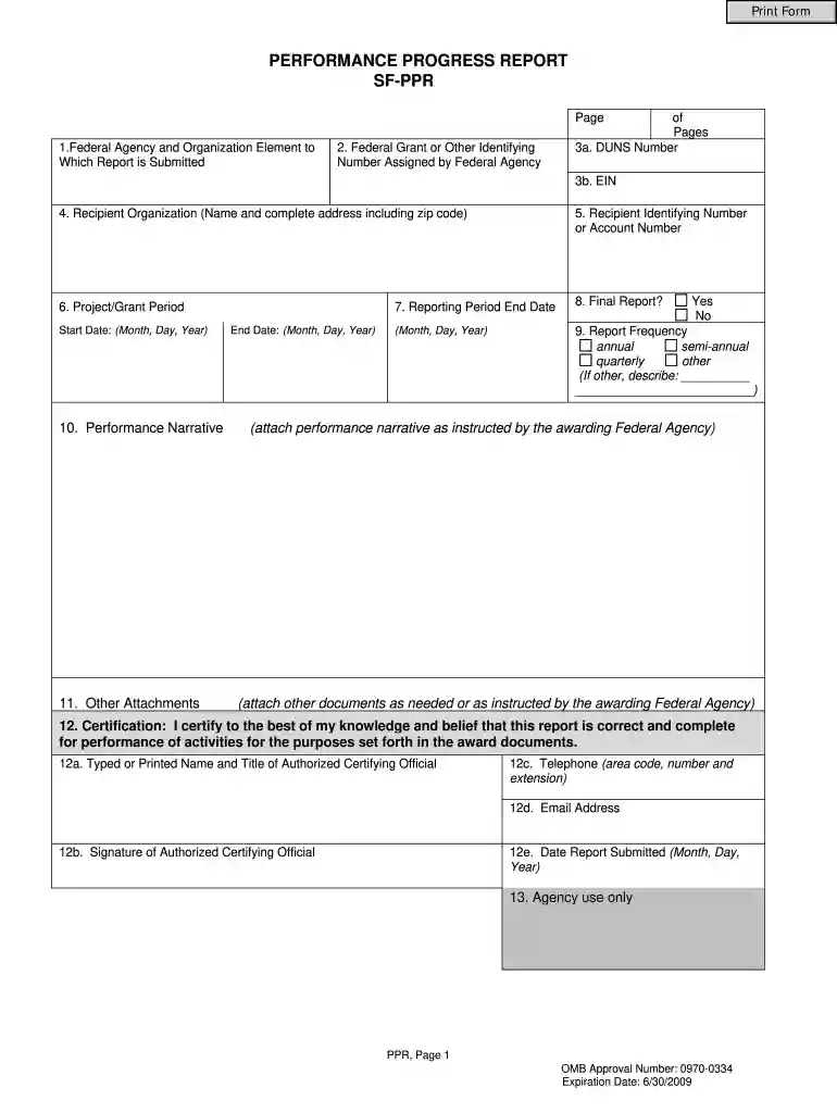 SF-PPR.Grant Form Preview on Page 1