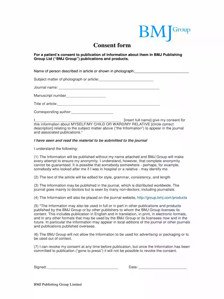 bmj case report consent form Preview on Page 1
