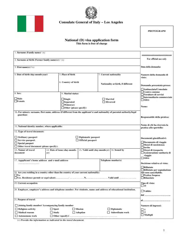 italian passport application form pdf Preview on Page 1