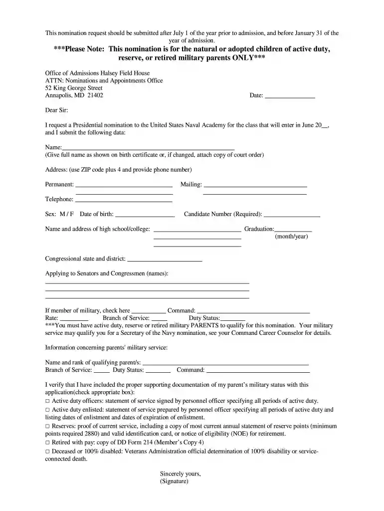 presidential nomination form Preview on Page 1