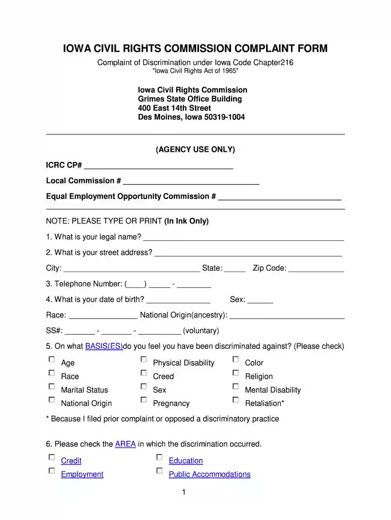 civil rights complaint form Preview on Page 1