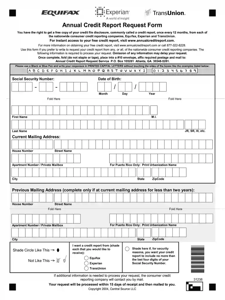 annual credit report request form pdf Preview on Page 1