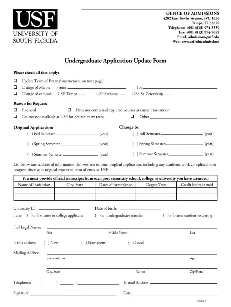 usf application update form Preview on Page 1