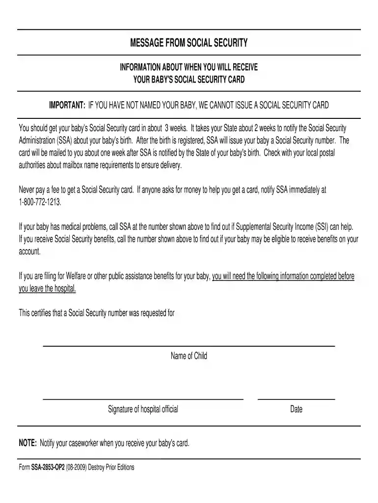 form ssa 2853 Preview on Page 1