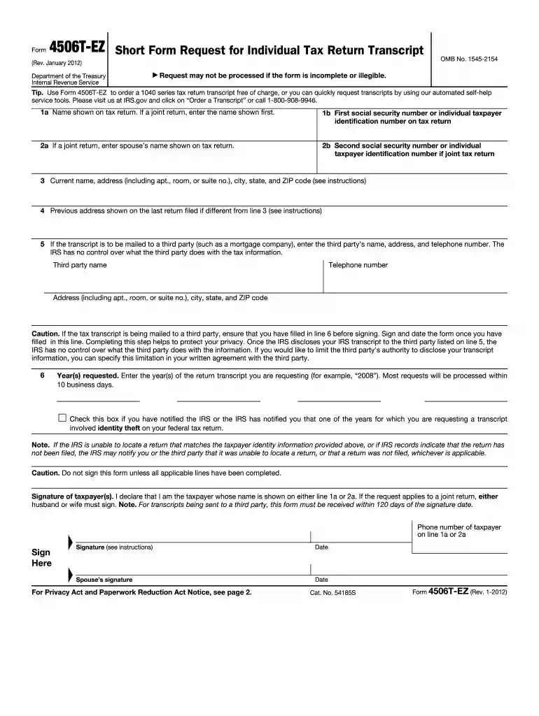 2012 tax transcript form Preview on Page 1