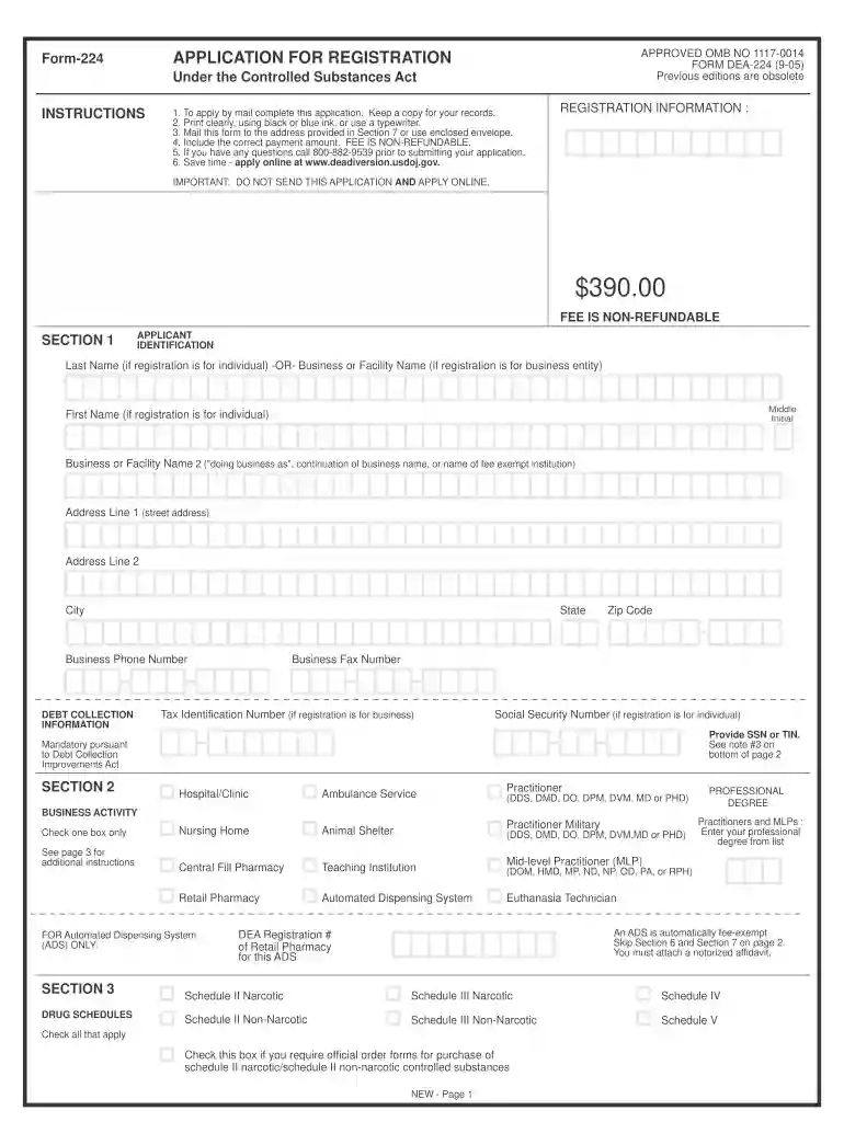 dea form 224 Preview on Page 1