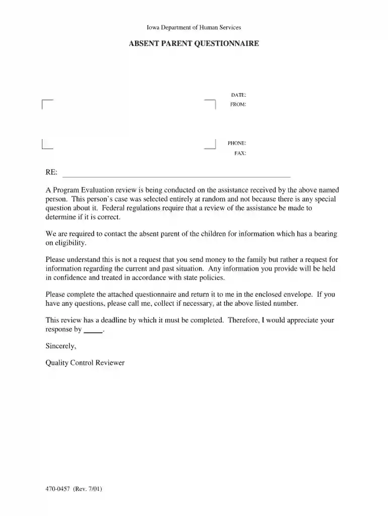 parental absence survey questionnaire Preview on Page 1