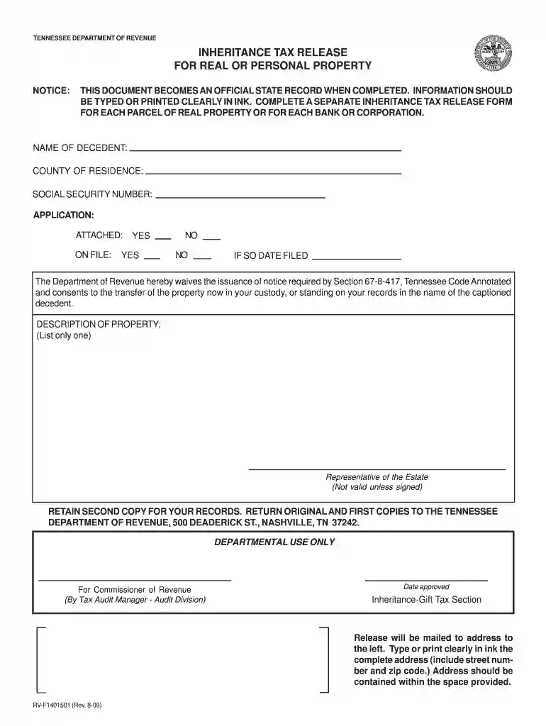 tennessee rv f1401501 form Preview on Page 1