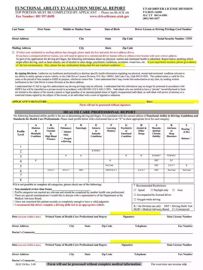 functional ability evaluation medical report 2009 form Preview on Page 1