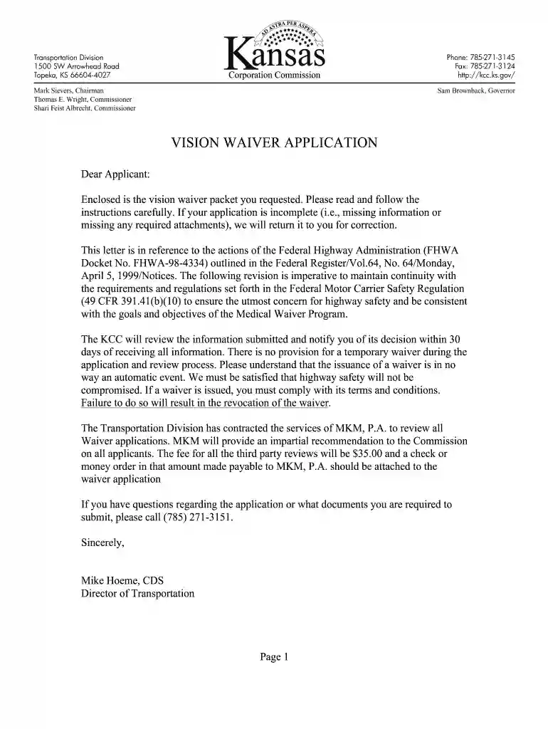 cdl vision waiver form Preview on Page 1