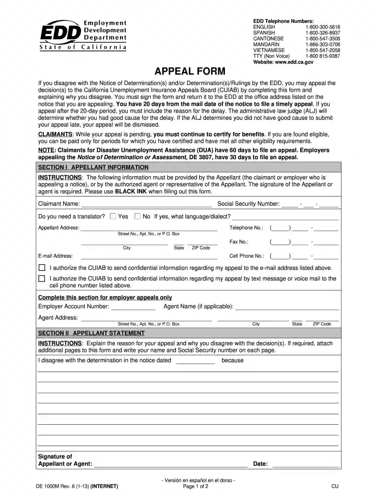 edd appeal letter sample Preview on Page 1