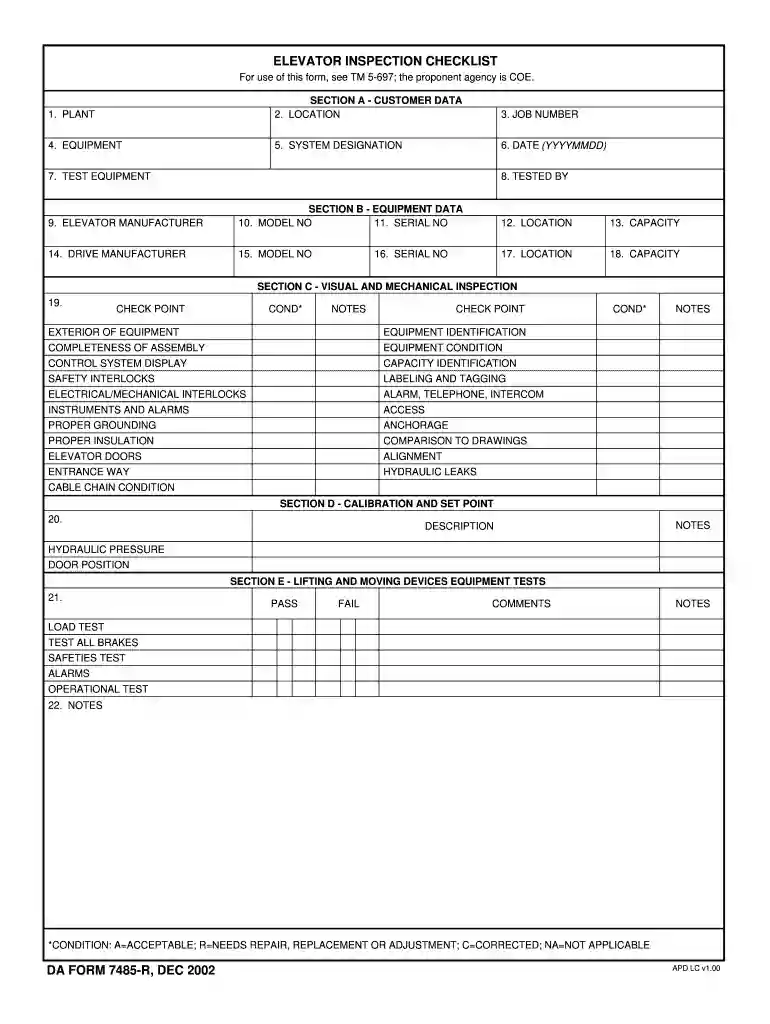 monthly elevator inspection form Preview on Page 1