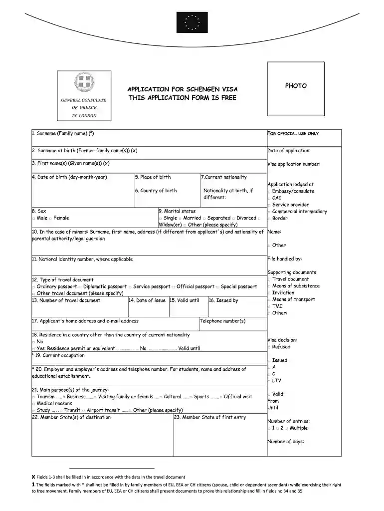 greece visa application form Preview on Page 1